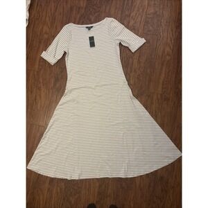 Lauren Ralph Lauren Stripe Waffle-Knit Cotton Fit & Flare Dress SZ XL